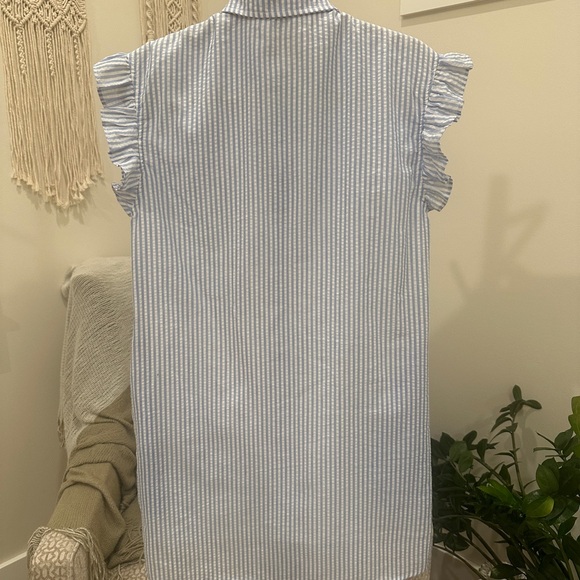 Avara Blue & White Stripe Sleeveless Cotton Button Front Shirt Dress Size Small - Picture 4 of 5